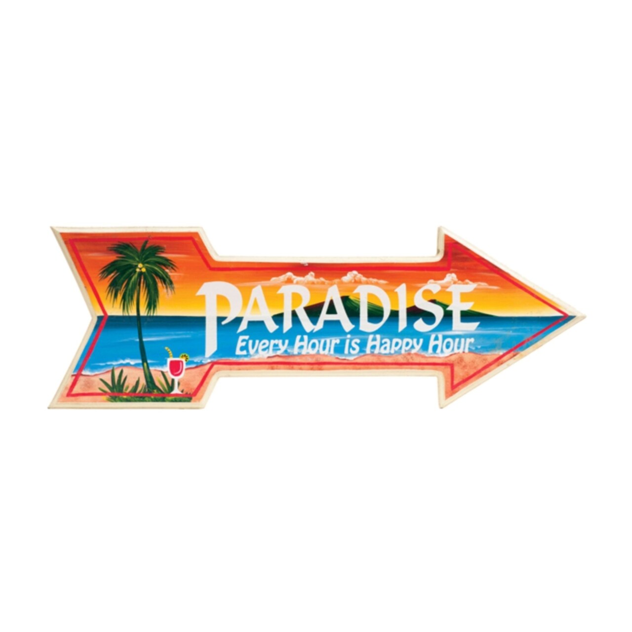 RAM Outdoor Decor Wooden Paradise, Every Hour is Happy Hour Arrow Wall Art Sign